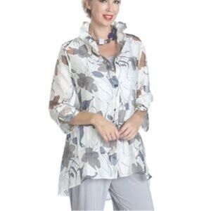 Floral Women's Jacket - White and Gray